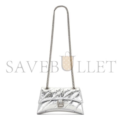 BALENCIAGA WOMEN'S CRUSH CHAIN BAG IN SMALL SILVER 716351210IW8110 (24.9*15*7.9cm) BALENCIAGA WOMEN'S CRUSH CHAIN BAG IN SMALL SILVER 716351210IW8110 (24.9*15*7.9cm)