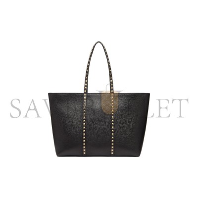 VALENTINO GARAVANI ROCKSTUD SHOPPING BAG IN GRAINY CALFSKIN 5W0B0Q67VSF0NO (37*27*12cm)