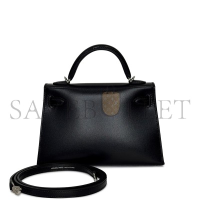 HERMÈS BLACK BOX CLOUTE STUDDED MINI KELLY II 20 PALLADIUM HARDWARE (20*12*6cm)