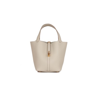 HERMES PICOTIN LOCK 22 BETON CLEMENCE GOLD HARDWARE (22*21*17cm)