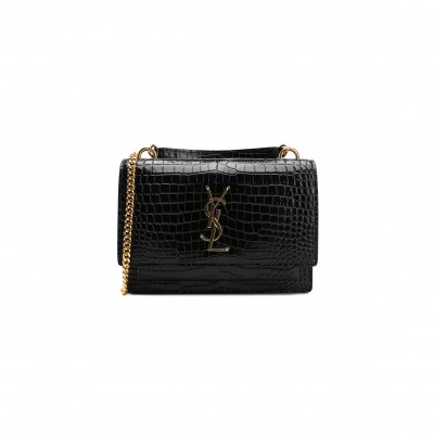YSL SUNSET TOP HANDLE IN CROCODILE-EMBOSSED SHINY LEATHER 533026DND1J1000 (19*14*5.5cm)