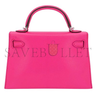HERMES MASTER KELLY II SELLIER MINI ROSE POP CHEVRE LEATHER PALLADIUM HARDWARE 103785 (20*11*6cm)