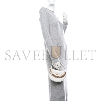 CHANEL SHINY CAVIAR QUILTED BOW POUCH HOBO WHITE 1470676 (19*13*4cm)
