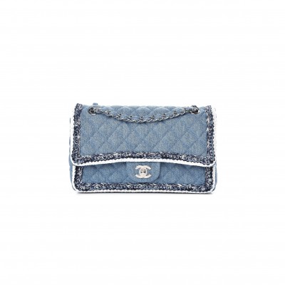 CHANEL DENIM BRAIDED MEDIUM FLAP BAG LIGHT BLUE 362059 (25*15*7cm)