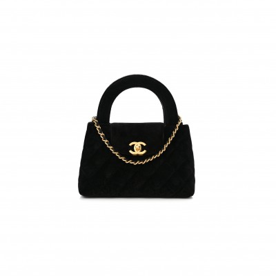 CHANEL VELVET QUILTED NANO KELLY SHOPPER BLACK 1584991 (19*13*7cm)