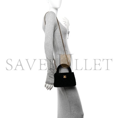 CHANEL VELVET QUILTED NANO KELLY SHOPPER BLACK 1584991 (19*13*7cm)