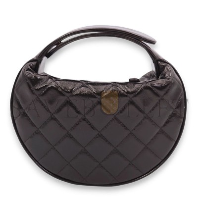 CHANEL QUILTED ROUND MINI BLACK TOP HANDLE BAG IN CALFSKIN, GOLD HARDWARE AP4058 (16*16*5.5cm)