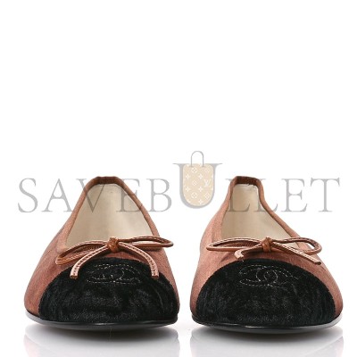 CHANEL VELVET CAP TOE CC BALLERINA FLATS 38 BROWN BLACK 1672122