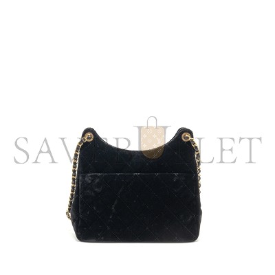 CHANEL 23B HOBO BAG VELVET BLACK GHW 296301 (23*22*7cm)