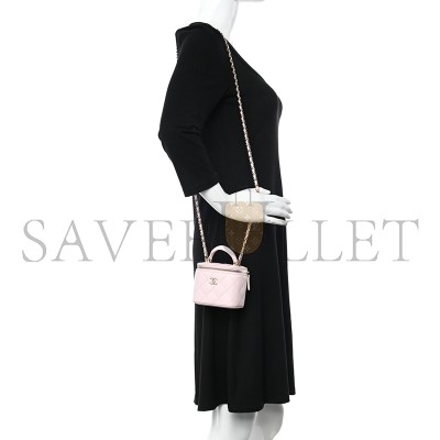 CHANEL LAMBSKIN QUILTED MINI TOP HANDLE VANITY CASE WITH CHAIN LIGHT PINK 1334686 (10*9*7cm)