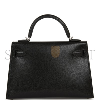 HERMÈS MASTER KELLY SELLIER 20 BLACK CHEVRE CHAMKILA PALLADIUM HARDWARE 2963547 (20*11*6cm)