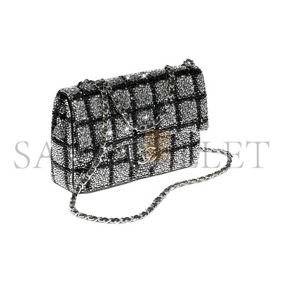 CHANEL MASTER BLACK AND SILVER STRASS CRYSTAL SMALL FLAP BAG AS4297 (20*10*7cm)