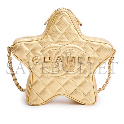 CHANEL METALLIC GOLD LEATHER WALK OF FAME STAR CROSSBODY BAG AS4579 (22.5*22.5*6cm)