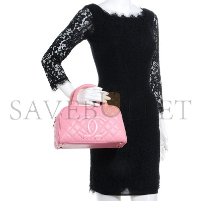 CHANEL MASTER VINTAGE SAKURA PINK CAVIAR QUILTED SMALL BOWLER BAG 71301 (25*15*7cm)