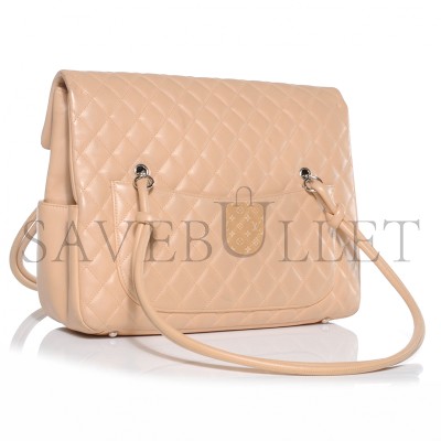 CHANEL CALFSKIN QUILTED LARGE CAMBON FLAP BEIGE BLACK (33*24*11cm)