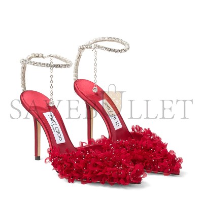 JIMMY CHOO SAEDA 100 RUBY RED MESH PUMPS WITH PETAL EMBROIDERY SAEDA100BSR JIMMY CHOO SAEDA 100 RUBY RED MESH PUMPS WITH PETAL EMBROIDERY SAEDA100BSR
