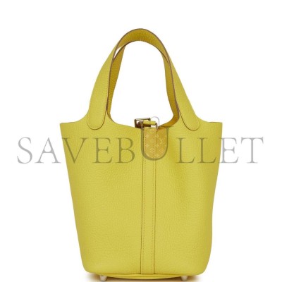 HERMES PICOTIN LOCK 18 LIME CLEMENCE PALLADIUM HARDWARE (18*18*13cm)