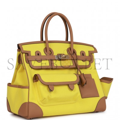 HERMES MASTER BIRKIN CARGO 35 JAUNE CITRON TOILE AND CHAI SWIFT PALLADIUM HARDWARE 39728751083614 (35*28*18cm)