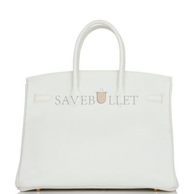 HERMES BIRKIN 35 WHITE CLEMENCE GOLD HARDWARE (35*25*18cm)