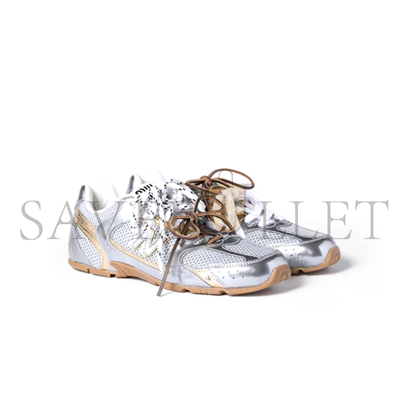MIU MIU X NEW BALANCE 530 SL METALLIC LEATHER AND MESH SNEAKERS 5E165E