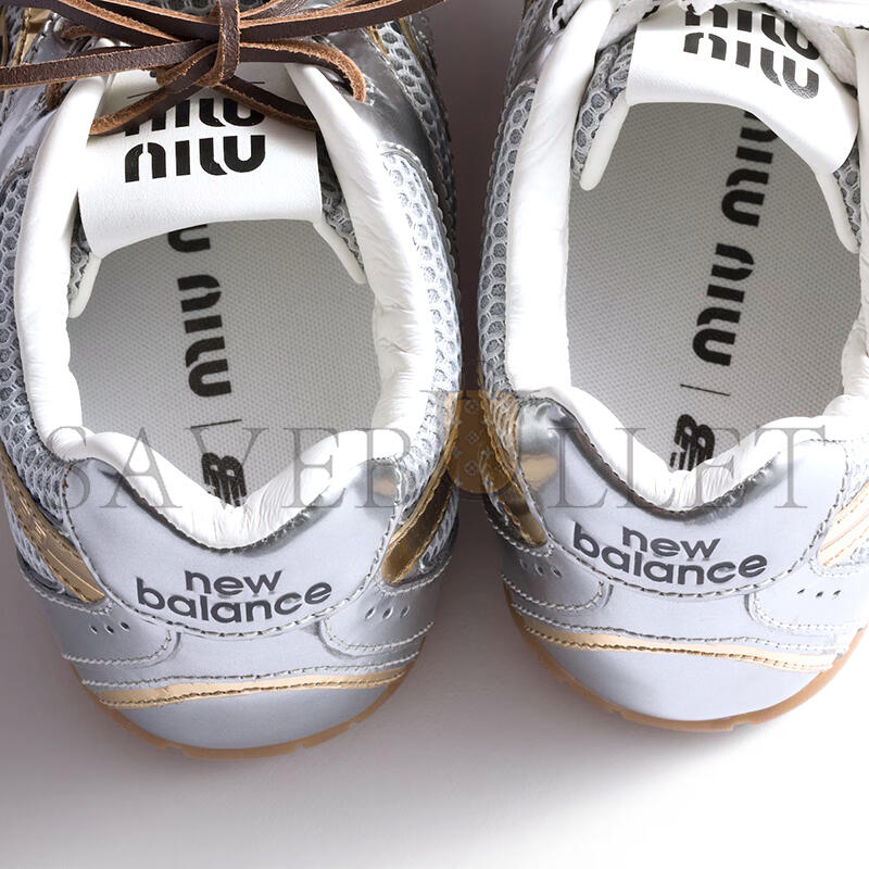 MIU MIU X NEW BALANCE 530 SL METALLIC LEATHER AND MESH SNEAKERS 5E165E