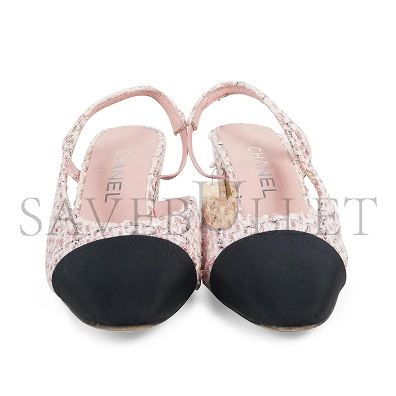 CHANEL PINK AND BLACK TWEED AND GROSGRAIN-LINED PUMPS WS5312 CHANEL PINK AND BLACK TWEED AND GROSGRAIN-LINED PUMPS WS5312