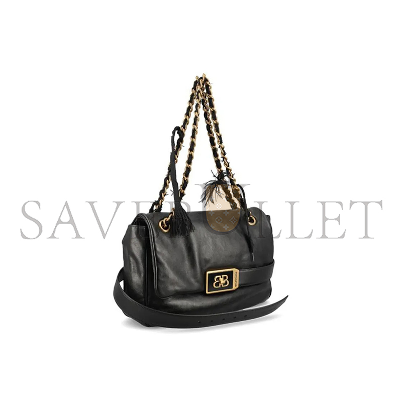 BALENCIAGA WOMEN'S MODU FLAP CHAIN BAG IN BLACK 8117812ABIW1060 (29.8*20*8.8cm) BALENCIAGA WOMEN'S MODU FLAP CHAIN BAG IN BLACK 8117812ABIW1060 (29.8*20*8.8cm)