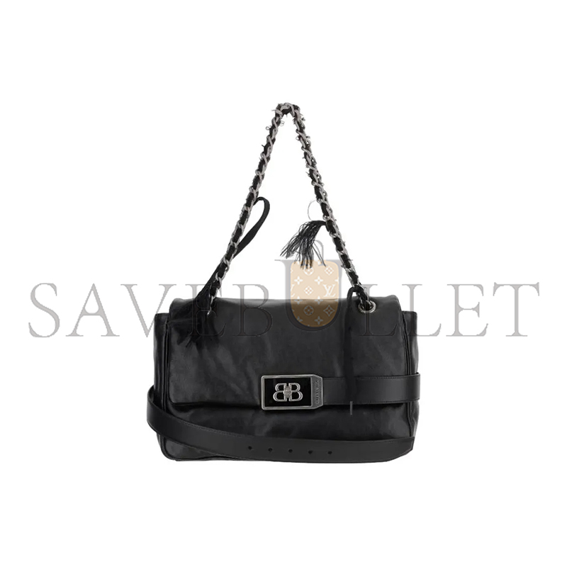 BALENCIAGA WOMEN'S MODU FLAP CHAIN BAG IN BLACK 8117812ABIV1060 (29.8*20*8.8cm) BALENCIAGA WOMEN'S MODU FLAP CHAIN BAG IN BLACK 8117812ABIV1060 (29.8*20*8.8cm)