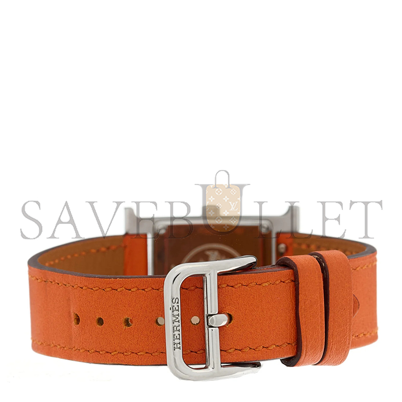 HERMES STAINLESS STEEL SWIFT 21MM HEURE H HOUR QUARTZ WATCH ORANGE 1671952