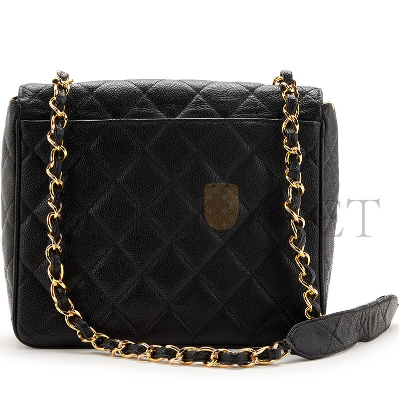 CHANEL BLACK QUILTED CAVIAR XL CC JUMBO SQUARE FLAP GOLD HARDWARE 1157428 (25*20.5*9cm)