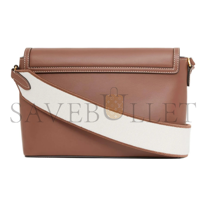 BURBERRY BROWN TOPSTITCHED LEATHER NOTE CROSSBODY BAG 80430551 (25*18*8.5cm)