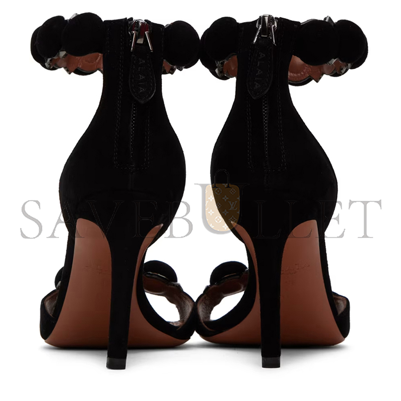 ALAÏA BLACK BOMBE HEELED SANDALS 241483F122000