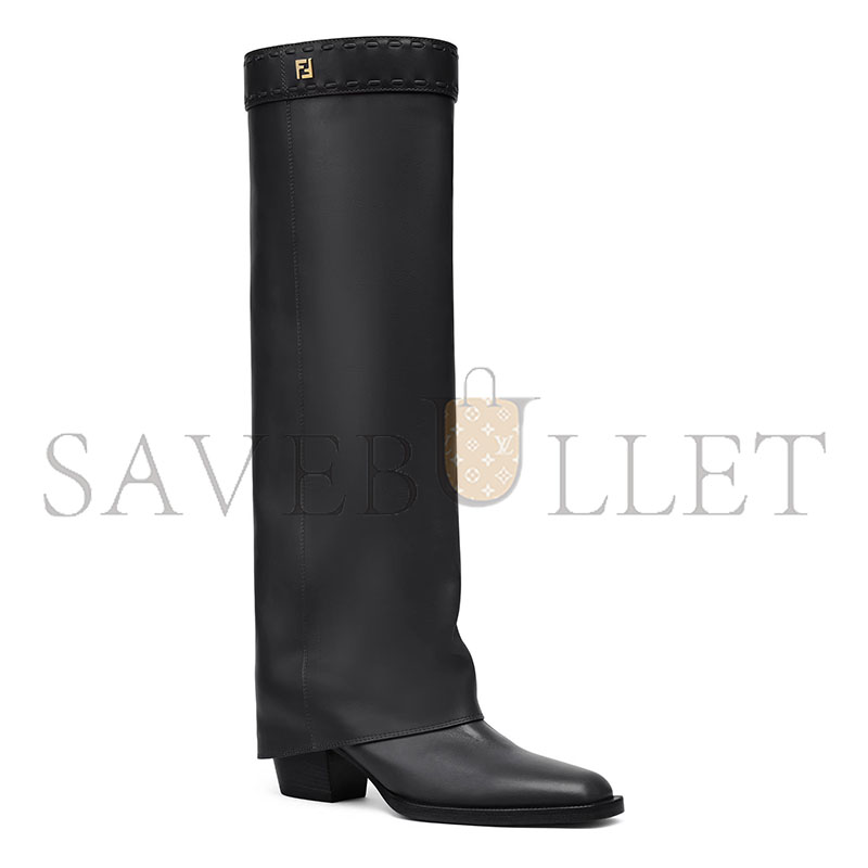 FENDI MINERVA BLACK LEATHER HIGH-HEELED BOOTS 8W8566NA7F0QA1