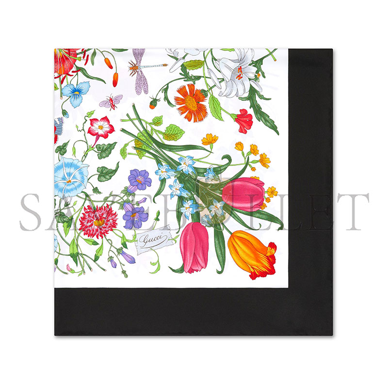 GUCCI PRINTED FLORA SILK TWILL CARRÉ 821061 (90*90cm) GUCCI PRINTED FLORA SILK TWILL CARRÉ 821061 (90*90cm)