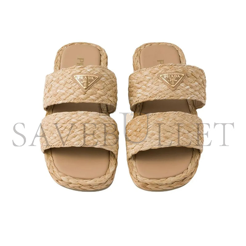 PRADA CROCHET SLIDES IN A NATURAL RAFFIA MATERIA 1XX749