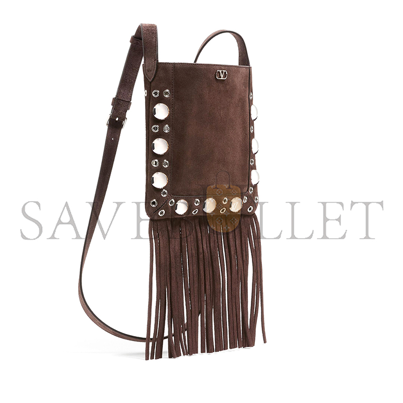 VALENTINO GARAVANI NELLCÔTE SMALL SHOULDER BAG IN SUEDE WITH FRINGES 6W2B0R34JET_0TO (20*20*3cm)