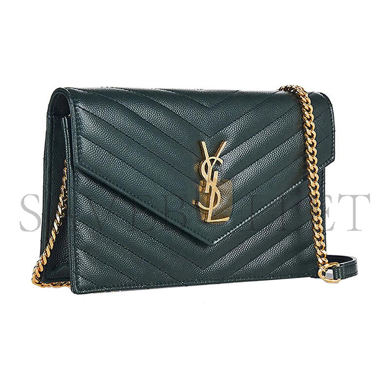 YSL CASSANDRE MATELASSÉ ENVELOPE CHAIN WALLET IN GRAIN DE POUDRE EMBOSSED LEATHER 393953BOW014458 (19*12.5*3.5cm)