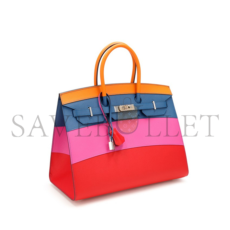 HERMES APRICOT, BLEU AGATE, MAGNOLIA, AND ROUGE CASAQUE EPSOM SELLIER SUNSET BIRKIN 30 PALLADIUM HARDWARE  (30*23*15cm)