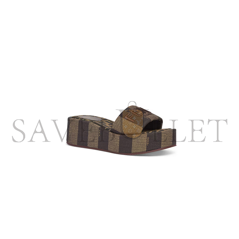 FENDI SUNSHINE BROWN FABRIC FLATFORM SLIDES 8R8515AORHF1P95