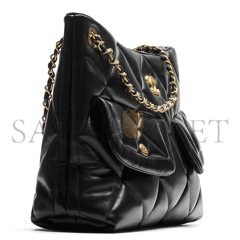 CHANEL SHOPPING BAG SHINY LAMBSKIN & GOLD-TONE METAL BLACK AS5740 (38*26*11cm)