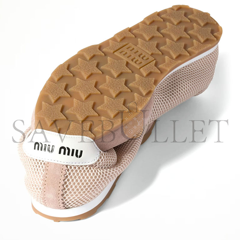 MIU MIU NUDE SUEDE AND MESH PLUME SNEAKERS 5E388E