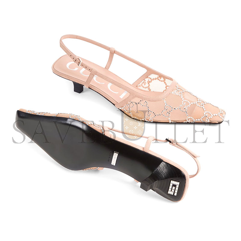 GUCCI WOMEN'S GG CRYSTAL SLINGBACK PUMP 674668 GUCCI WOMEN'S GG CRYSTAL SLINGBACK PUMP 674668