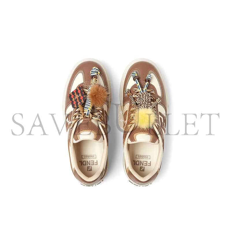 FENDI MATCH BROWN LEATHER PLATFORM LOW-TOPS WITH CHARM 8E8721AY9NF1TO6