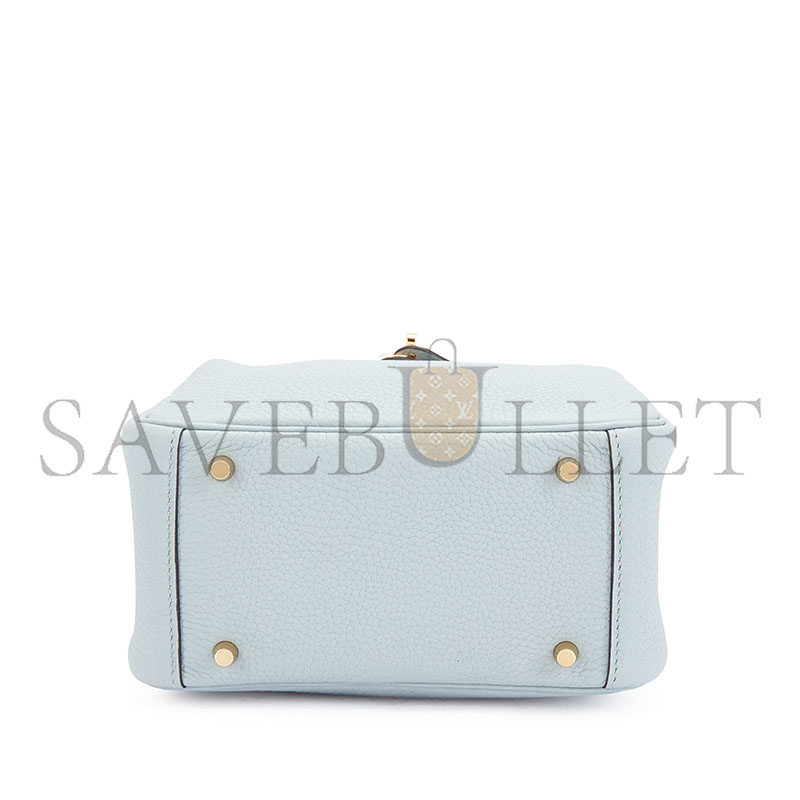 HERMÈS BLEU GLACIER CLÉMENCE MINI LINDY II GOLD HARDWARE H085956CC8U (19*13*9.5cm)