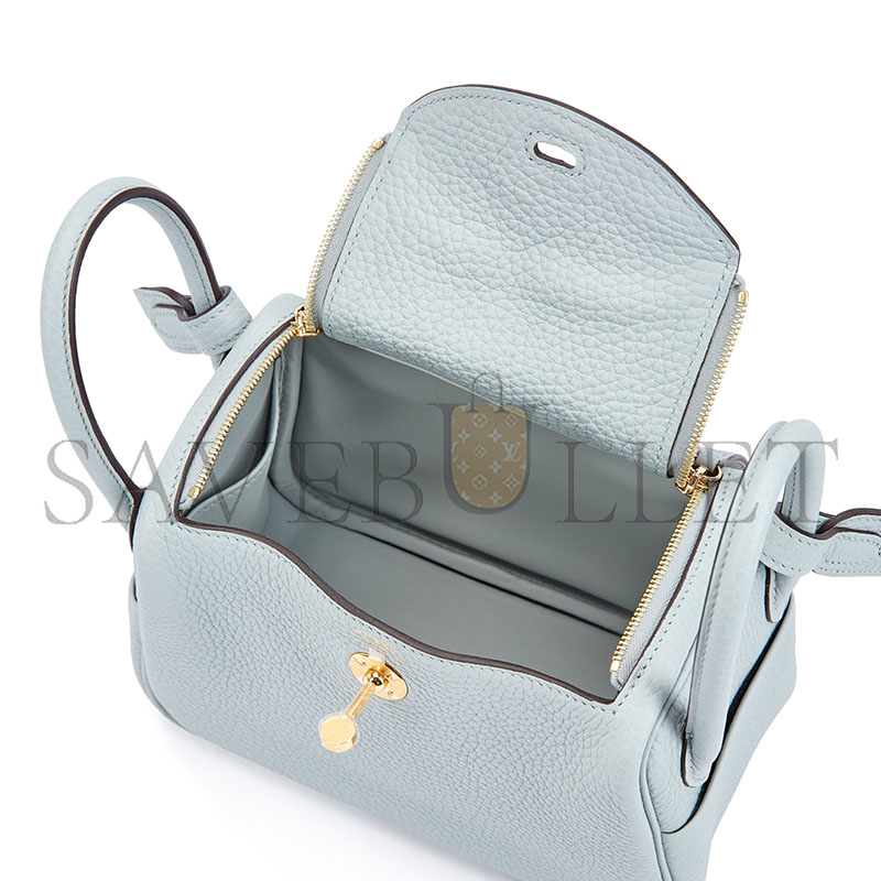 HERMÈS BLEU GLACIER CLÉMENCE MINI LINDY II GOLD HARDWARE H085956CC8U (19*13*9.5cm)