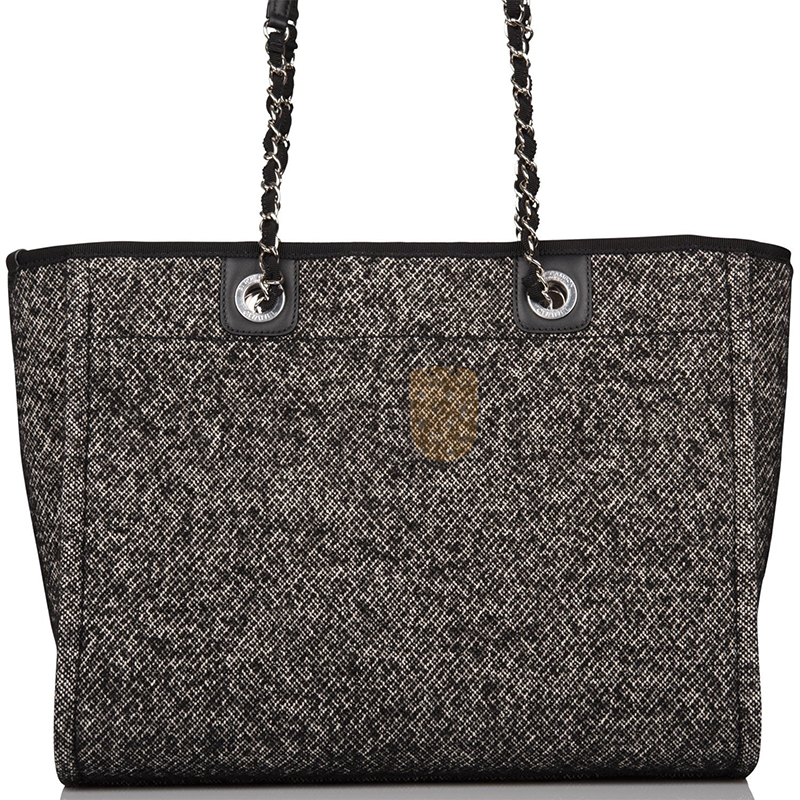 CHANEL SMALL DEAUVILLE SHOPPING BAG BLACK WOOL SILVER HARDWARE  (35*27*16cm)