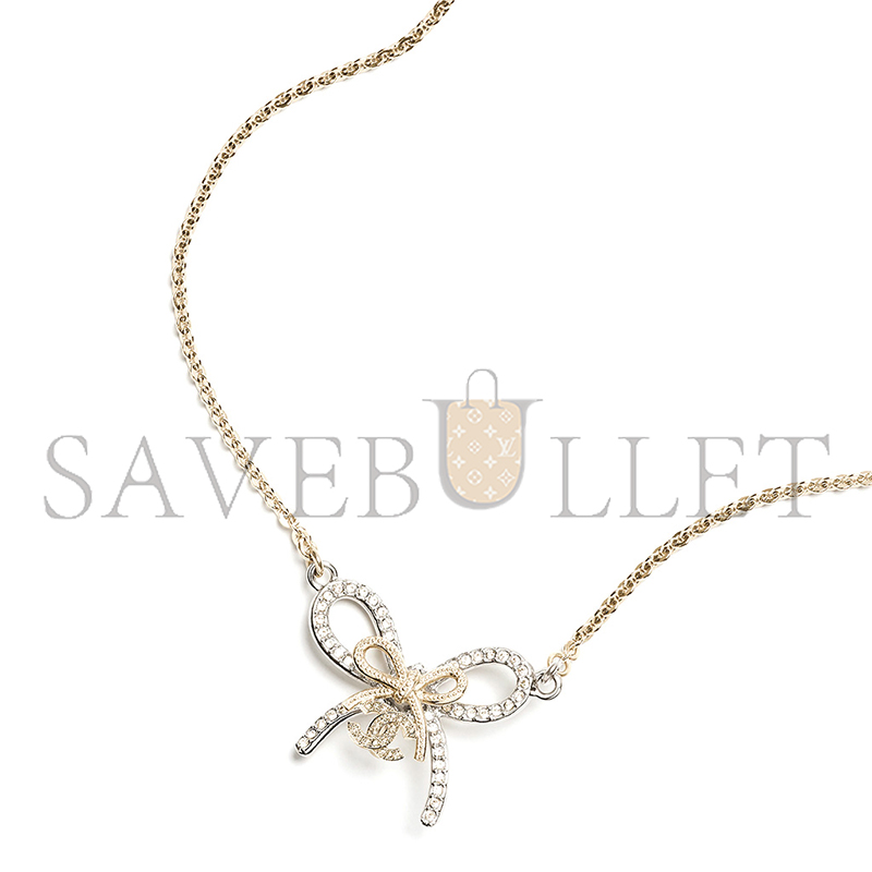 CHANEL PENDANT NECKLACE METAL & DIAMANTÉS SILVER, GOLD & CRYSTAL ABG588 CHANEL PENDANT NECKLACE METAL & DIAMANTÉS SILVER, GOLD & CRYSTAL ABG588