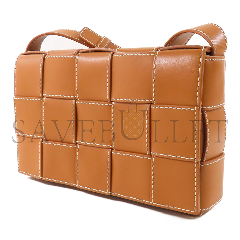 BOTTEGA VENETA LAMBSKIN LEATHER CASSETTE SHOULDER BAG WITH SILVER BUCKLE (23*14*5cm)