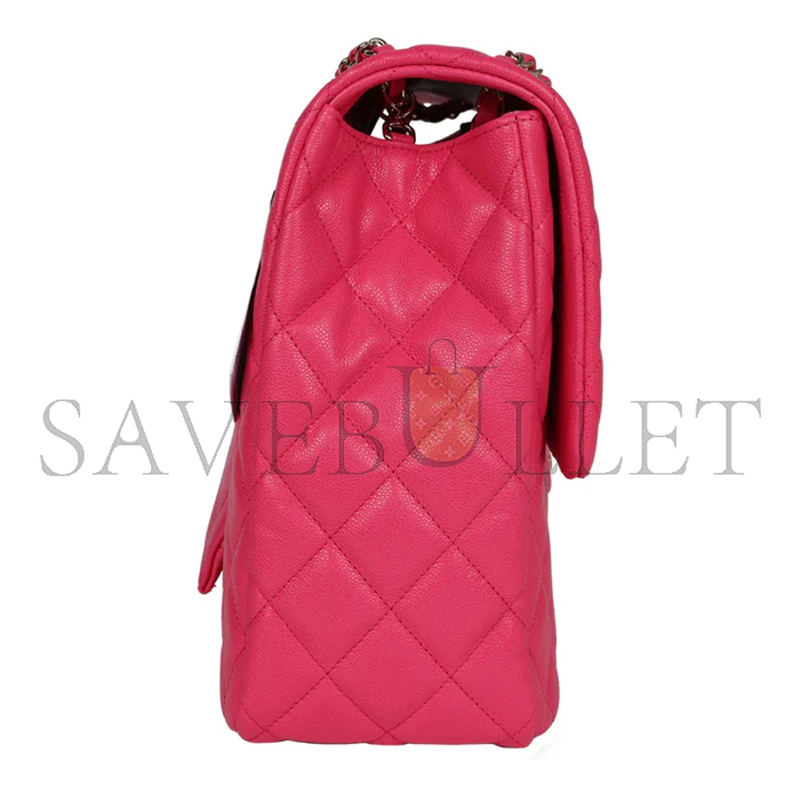 CHANEL XXL FLAP BAG FUCHSIA SHINY CAVIAR LIGHT GOLD HARDWARE BAG (41*28*11cm)