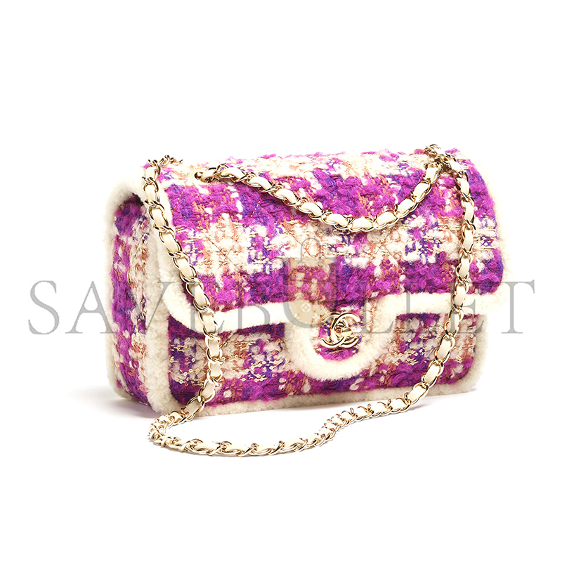 CHANEL LARGE FLAP BAG TWEED, SHEARLING LAMBSKIN & GOLD-TONE METAL FUSCHIA, PINK, BEIGE & BROWN AS5686 (26.5*16.5*9cm) CHANEL LARGE FLAP BAG TWEED, SHEARLING LAMBSKIN & GOLD-TONE METAL FUSCHIA, PINK, BEIGE & BROWN AS5686 (26.5*16.5*9cm)